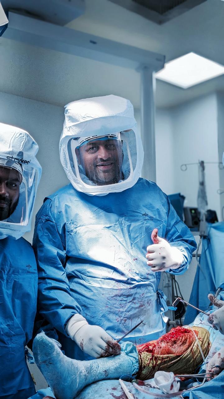 Close view of robotic knee surgery in progress