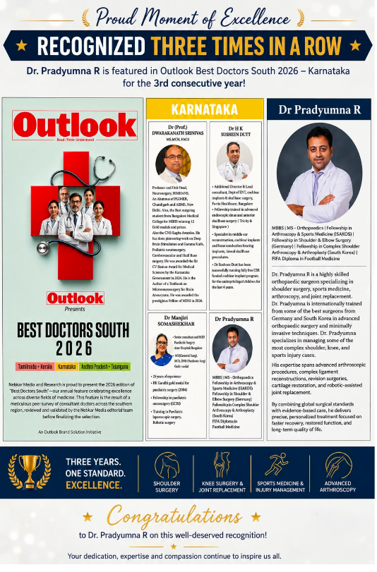 Dr. Pradyumna R featured in Outlook Best Doctors South 2026 - Karnataka (3rd Consecutive Year)