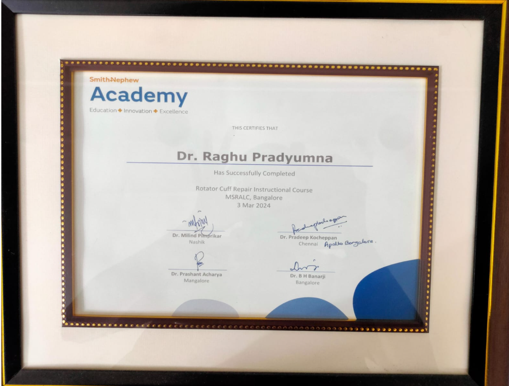 Smith+Nephew Academy Rotator Cuff Repair Certificate - Dr. Pradyumna R