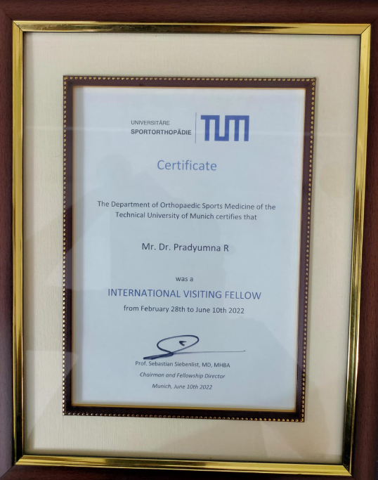 TUM International Visiting Fellow Certificate - Dr. Pradyumna R
